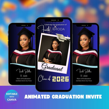 Animated Graduation Invitation Video Template | Editable Digital Invite for Graduation Party