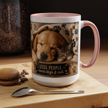 Dog & Cat Coffee Mug - "Less People, More Dogs & Cats" Accent Ceramic Mug