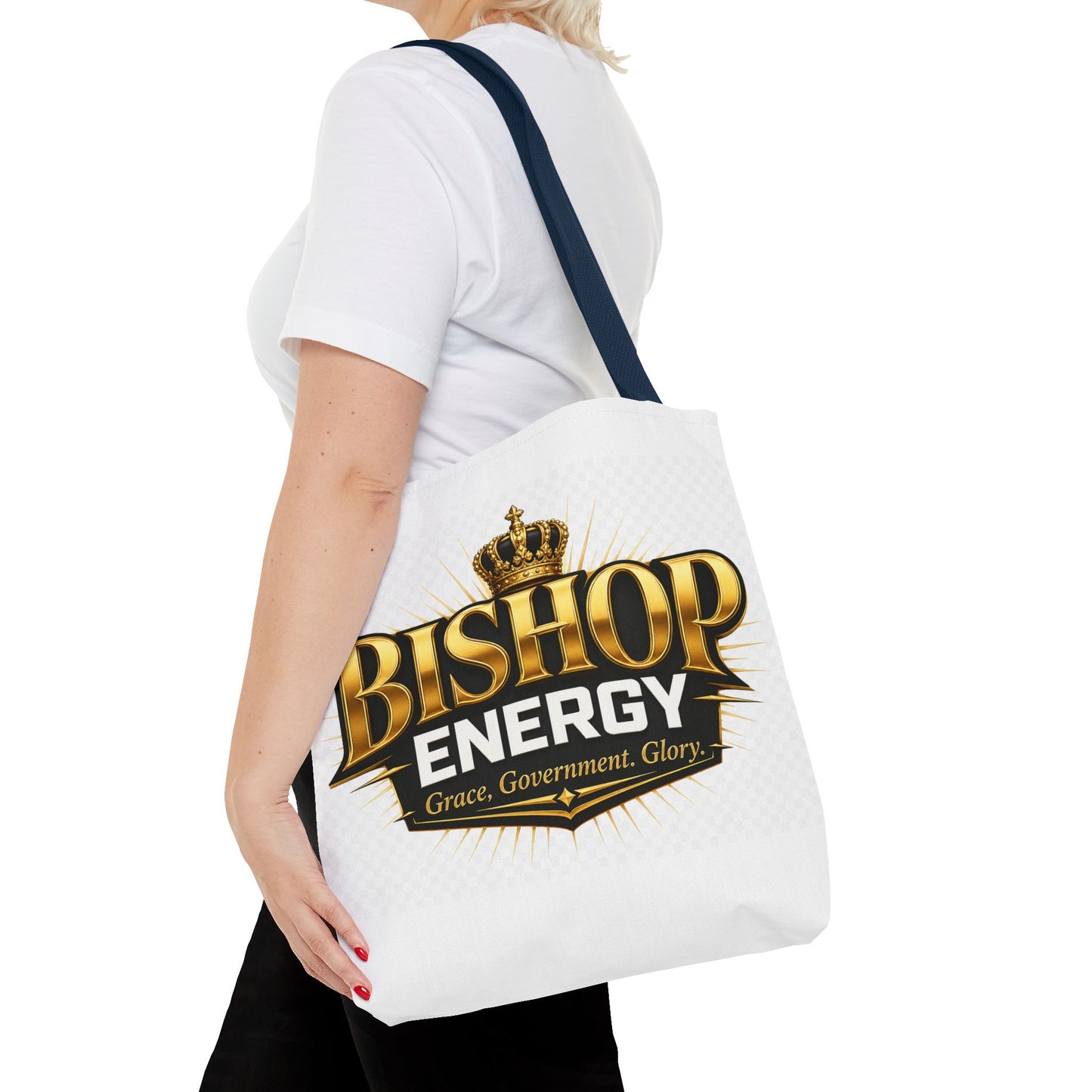 Bishop Energy Tote Bag — Gold Crown Logo Tote for Church Leaders & Faith Events