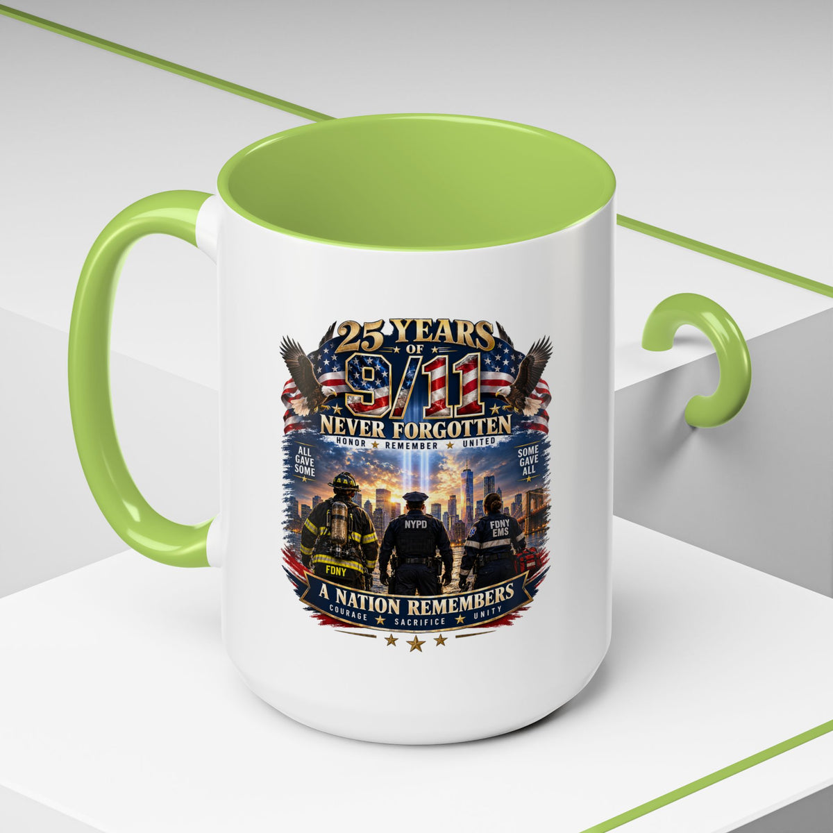 11oz/15oz Coffee Mug — 25 Years of 9/11 Never Forgotten Memorial Design