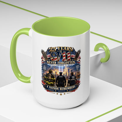 11oz/15oz Coffee Mug — 25 Years of 9/11 Never Forgotten Memorial Design