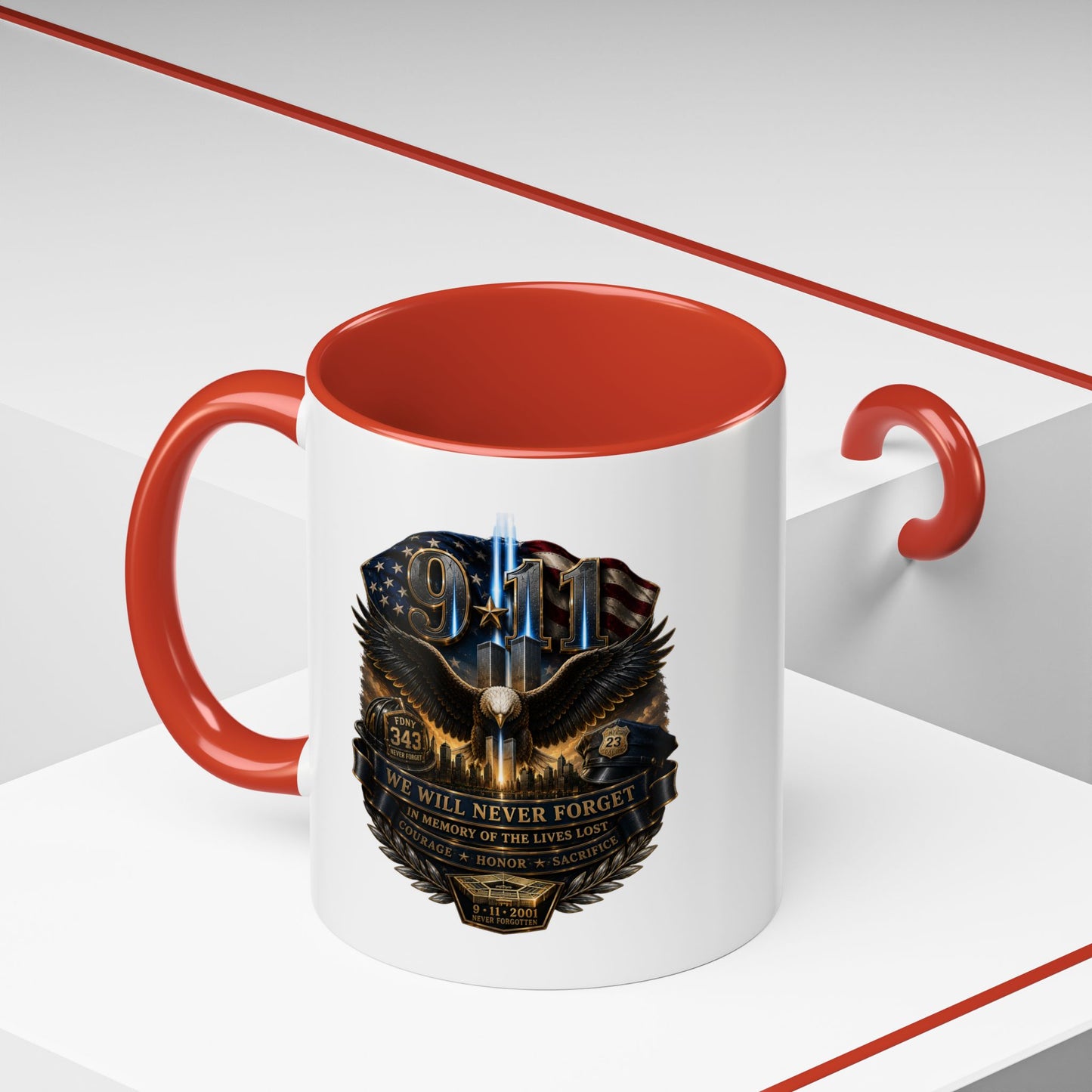 9/11 Tribute Coffee Mug — Never Forget Memorial Eagle Design (11/15oz)