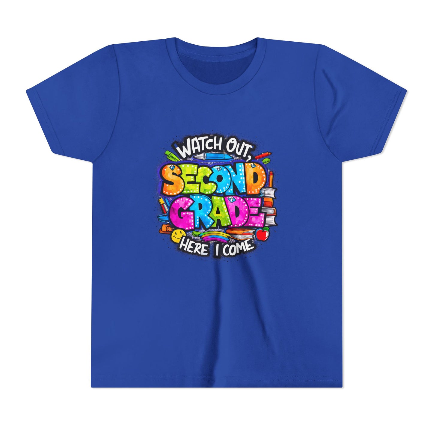 Second Grade Kids Tee - "Watch Out Second Grade Here I Come" Colorful Back-to-School Shirt