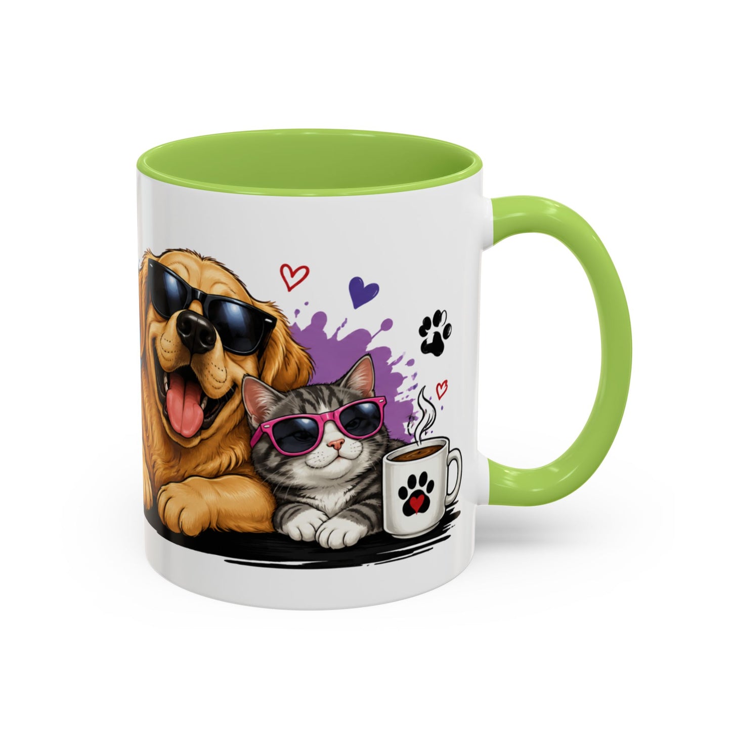 Dog and Cat Coffee Mug – "Life is Better with a Cat" Accent Ceramic Mug