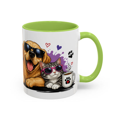 Dog and Cat Coffee Mug – "Life is Better with a Cat" Accent Ceramic Mug