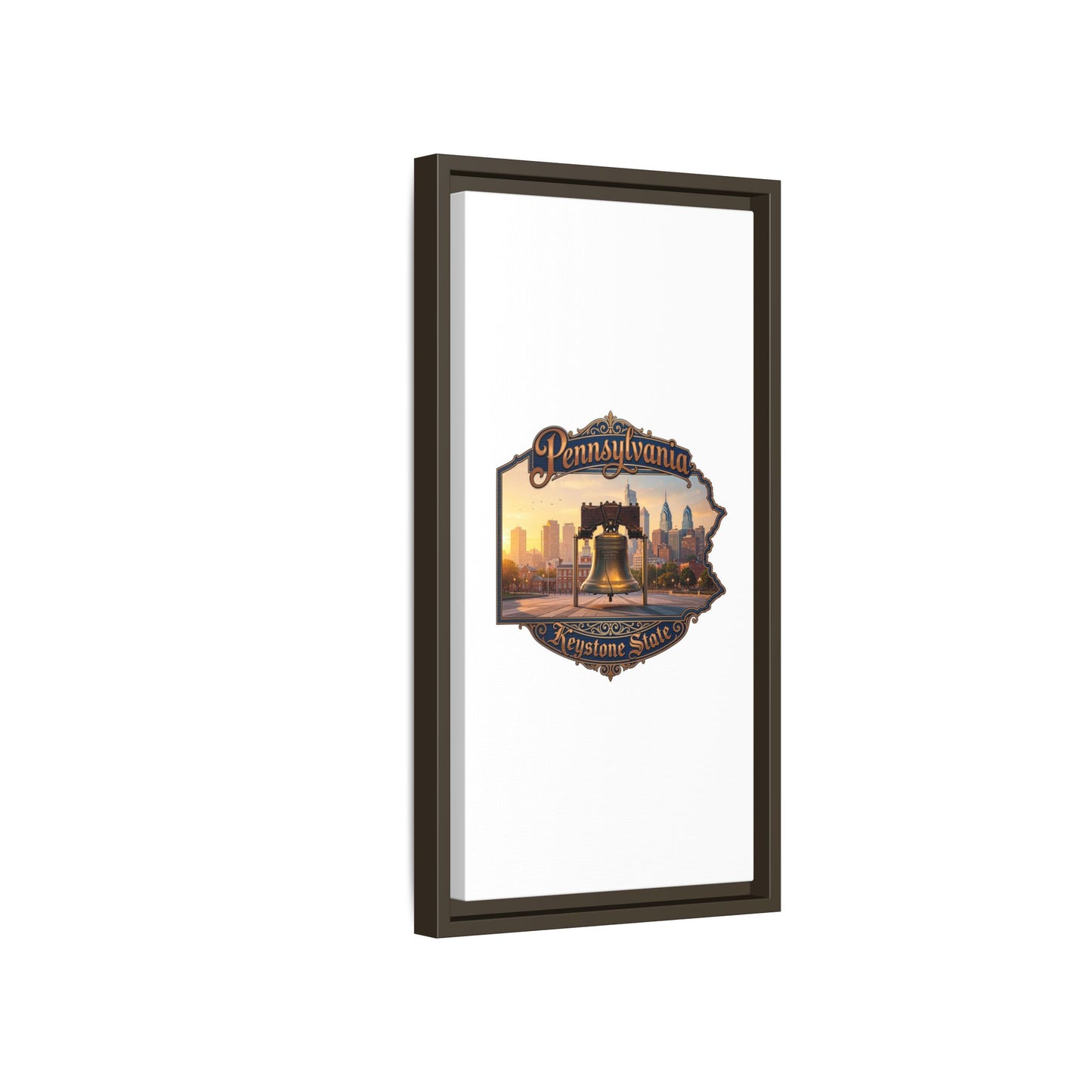 Pennsylvania Keystone State Framed Canvas Wall Art — Liberty Bell & Philadelphia Skyline