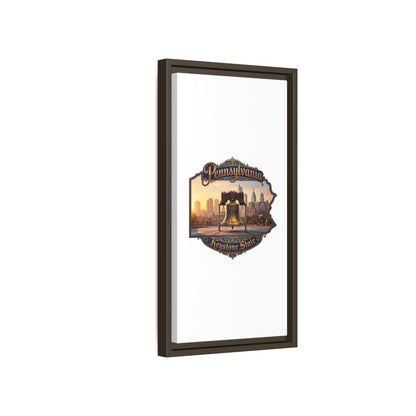 Pennsylvania Keystone State Framed Canvas Wall Art — Liberty Bell & Philadelphia Skyline