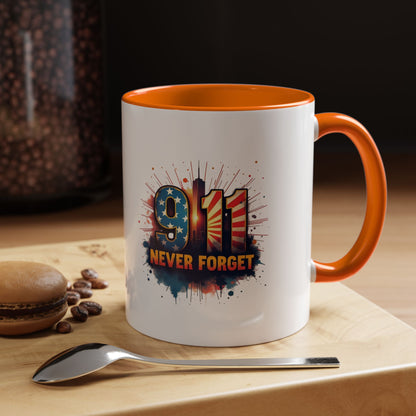 9/11 Never Forget Coffee Mug — Patriotic Memorial Accent Mug
