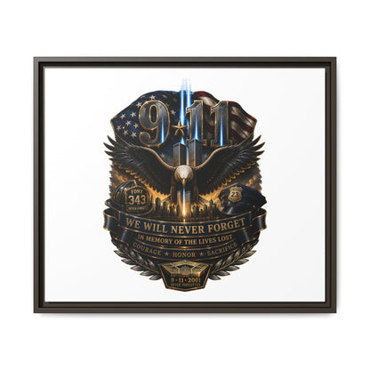 9/11 We Will Never Forget Matte Framed Canvas - Memorial Tribute Wall Art