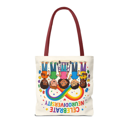 Celebrate Neurodiversity Tote Bag — Rainbow Infinity Symbol with Diverse Kids