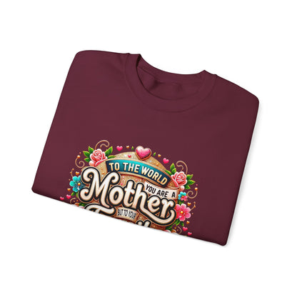 Mother & Family Crewneck Sweatshirt — "To the World You Are a Mother" Floral Gift