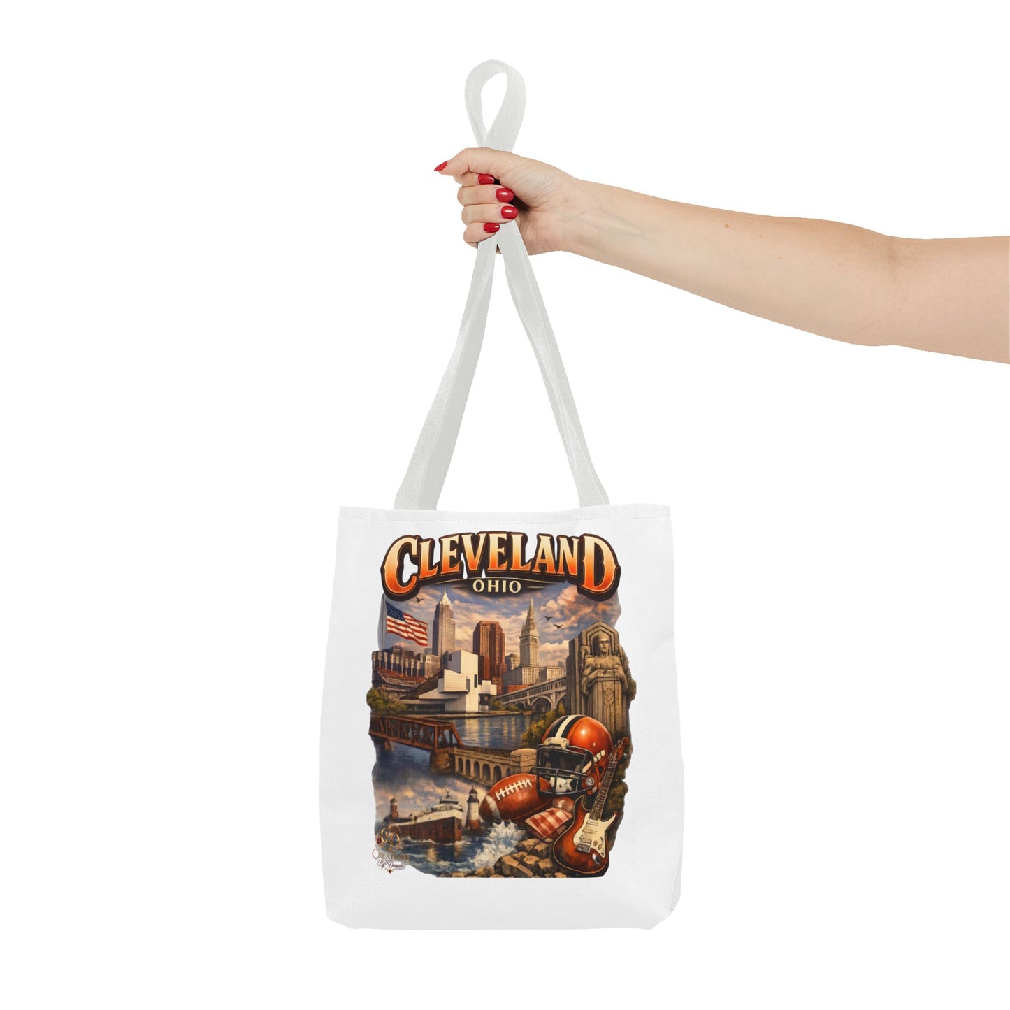 Cleveland Cityscape Tote Bag — Vintage Ohio Skyline & Sports Montage