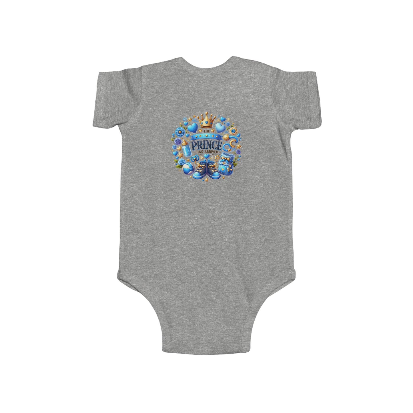 Baby Bodysuit - 'Little Prince' Blue Crown Floral Newborn Onesie