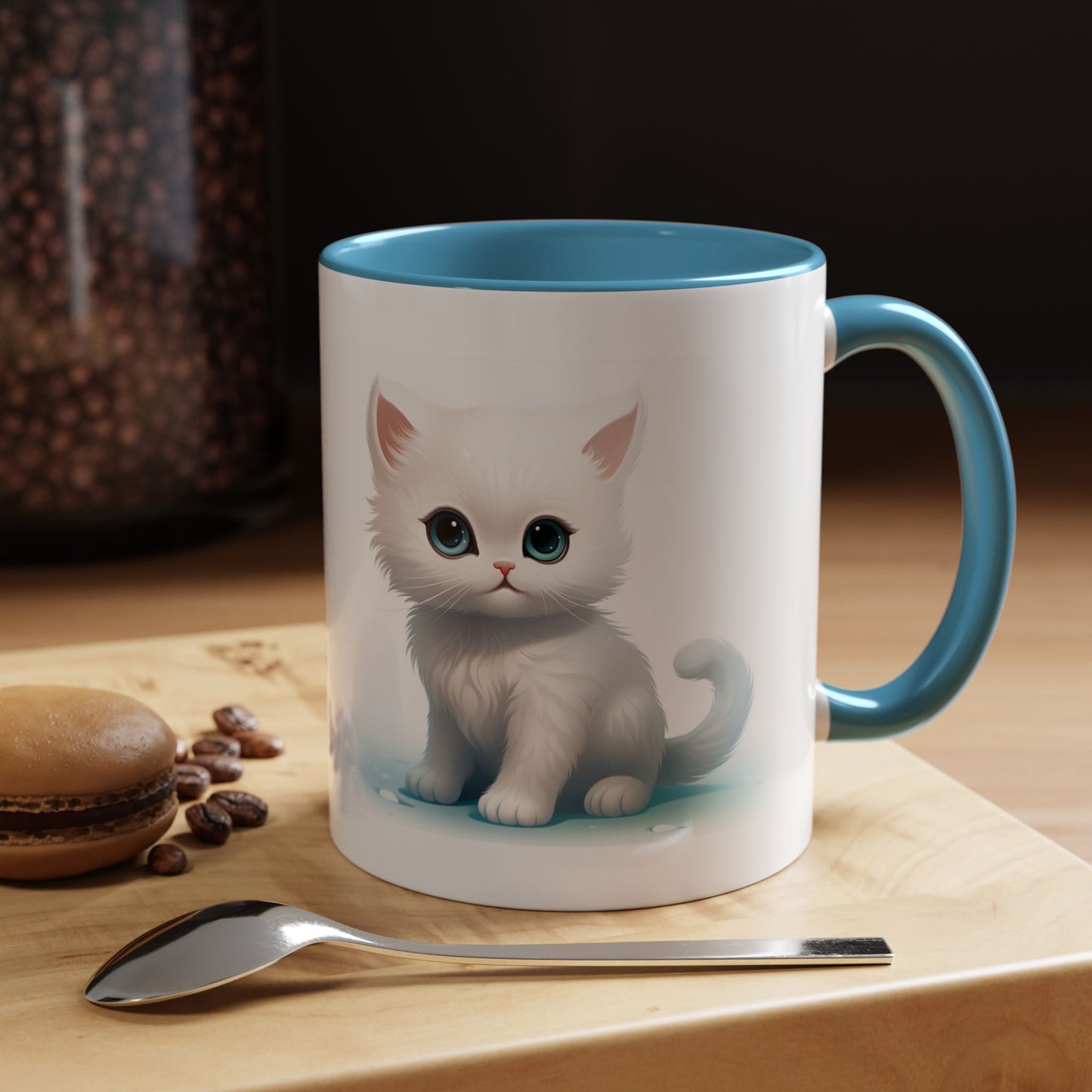 Cute White Kitten Accent Coffee Mug — Cute Cat Coffee Cup (11/15oz)
