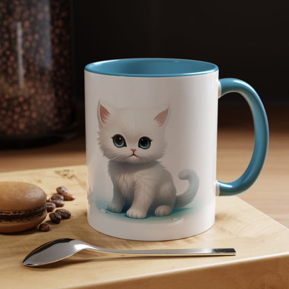 Cute White Kitten Accent Coffee Mug — Cute Cat Coffee Cup (11/15oz)