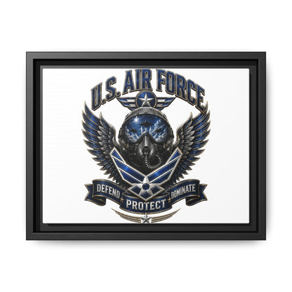 U.S. Air Force Emblem Framed Canvas Print – "Defend Protect Dominate" Military Wall Art