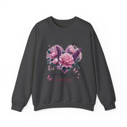 Mother's Day Floral Crewneck Sweatshirt — “Mother's Day I Love You” Heart Design