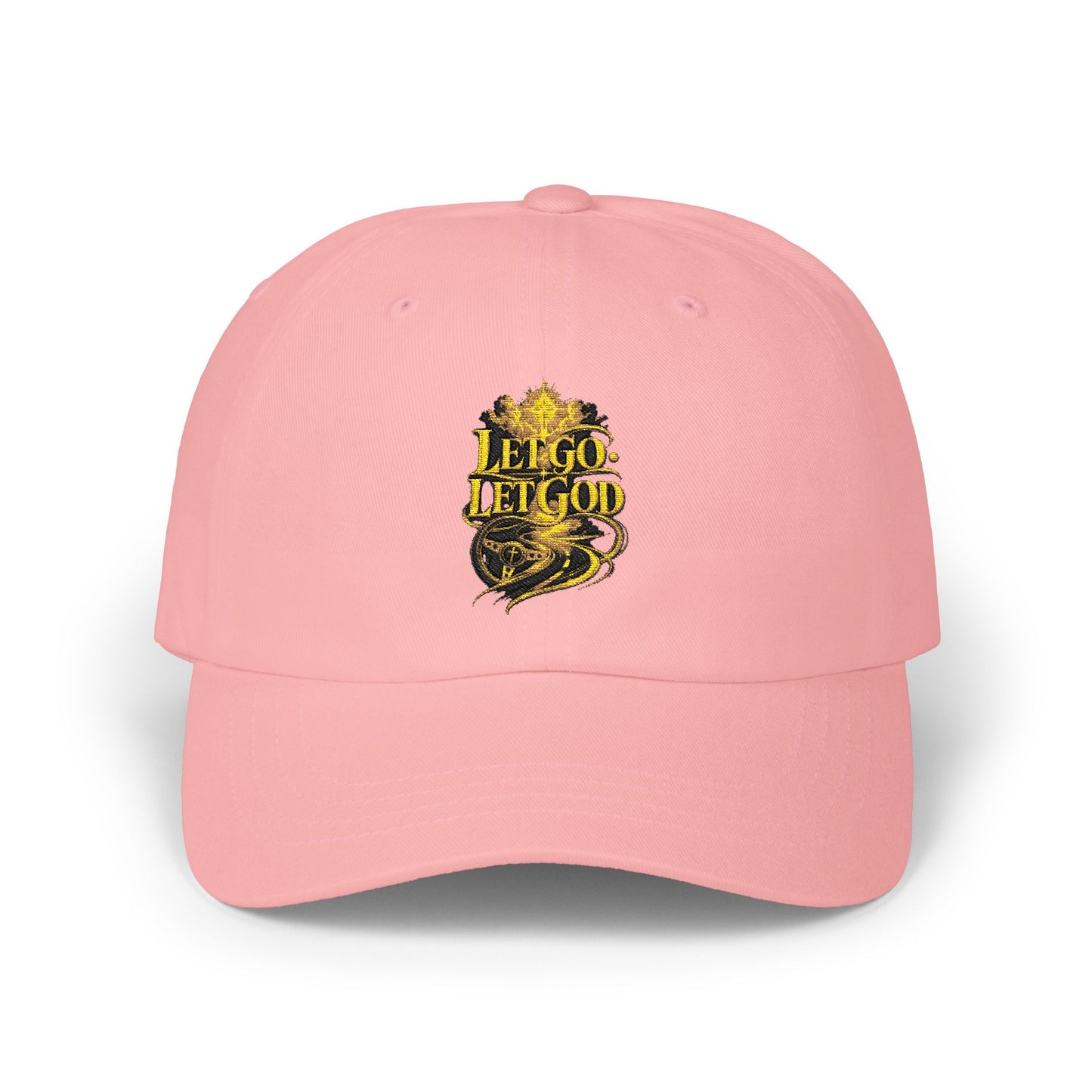 Dad Cap — Retro Gold 'Let Go Let God' Script Embroidery