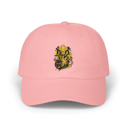 Dad Cap — Retro Gold 'Let Go Let God' Script Embroidery