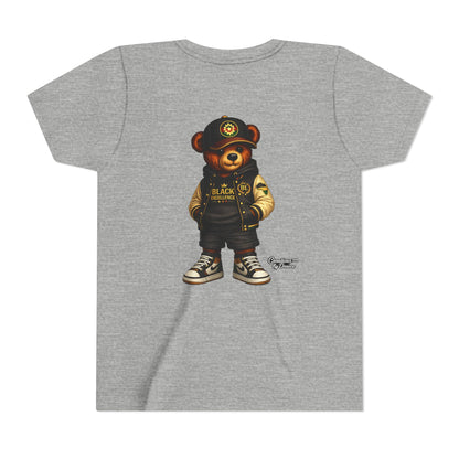 Youth Tee — Streetwear Teddy Bear Graphic (Black Varsity)