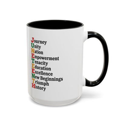 Juneteenth Acronym Accent Coffee Mug – Journey Unity Nation Empowerment (11/15oz)