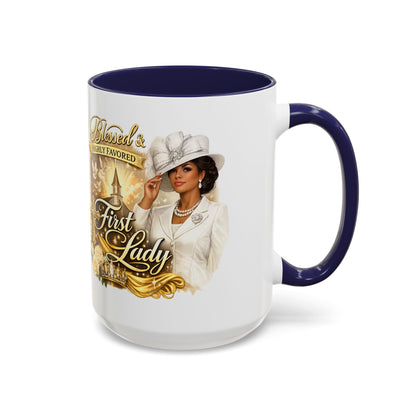 First Lady Inspirational Coffee Mug — "Blessed & Highly Favored" Accent Ceramic Mug