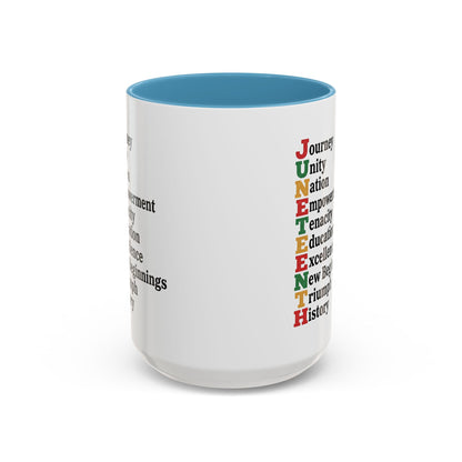 Juneteenth Acronym Accent Coffee Mug – Journey Unity Nation Empowerment (11/15oz)
