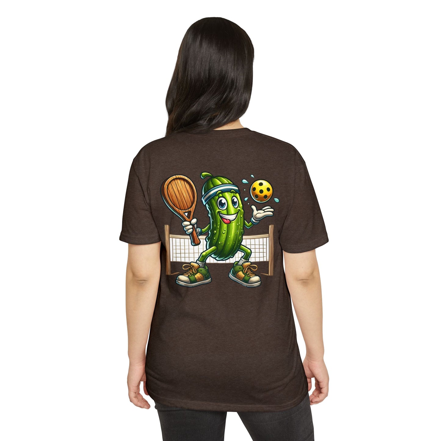 Pickleball Pickle T-Shirt — Cute Cartoon Pickle Playing Pickleball Tee