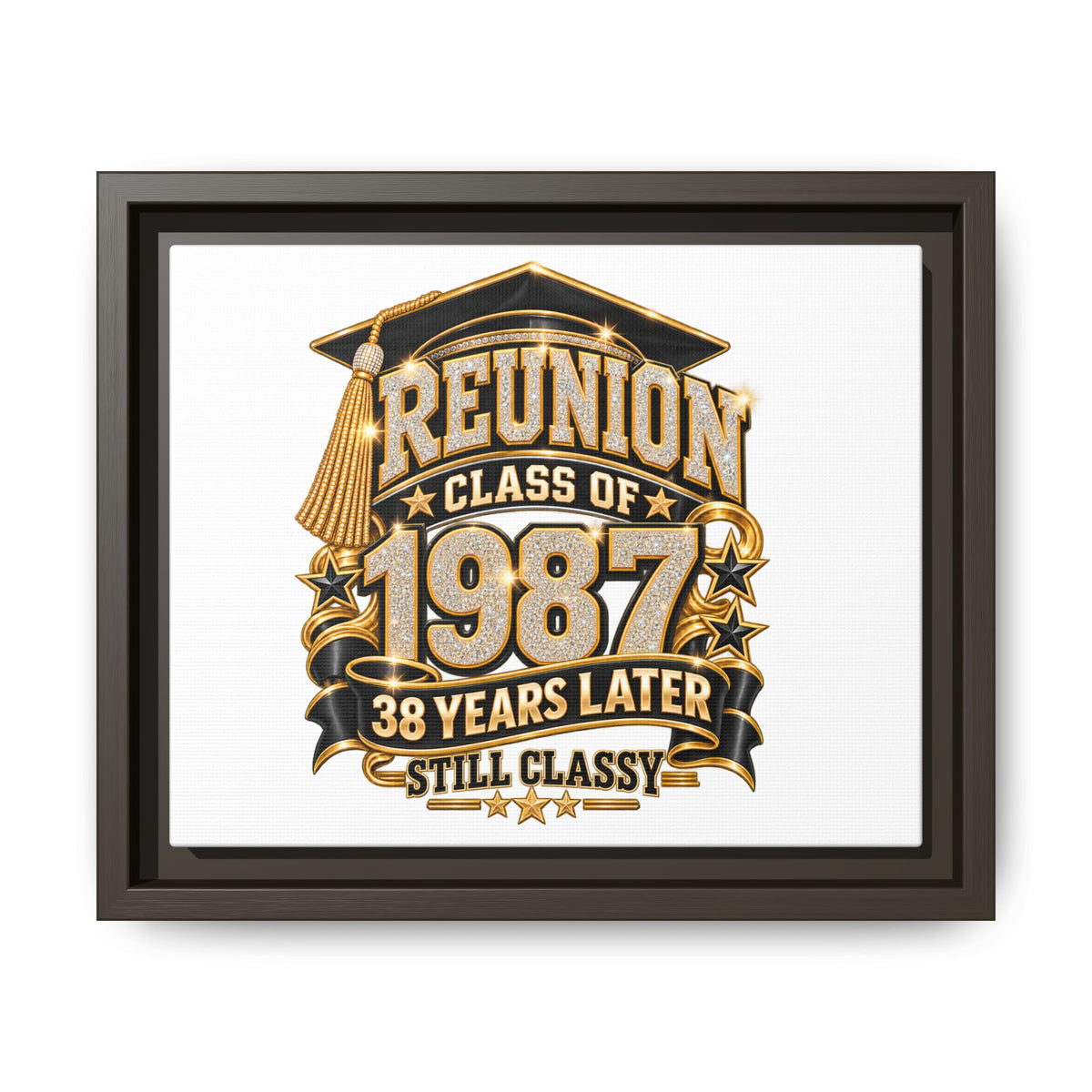 Class of 1987 Reunion Canvas Print — "38 Years Later Still Classy" Framed Art