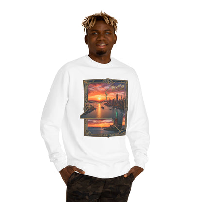 New York Sunset Crewneck Sweatshirt — Statue of Liberty Skyline Graphic
