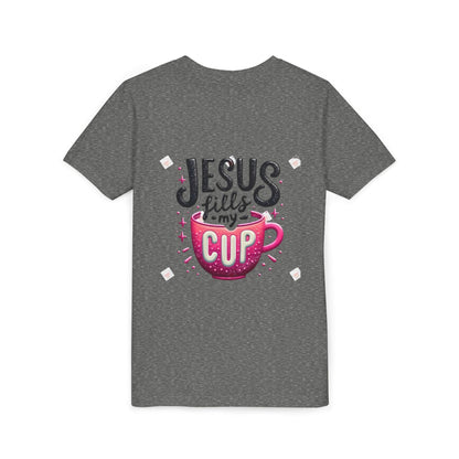 Jesus Fills My Cup Youth Tee — Christian Faith Kids Shirt