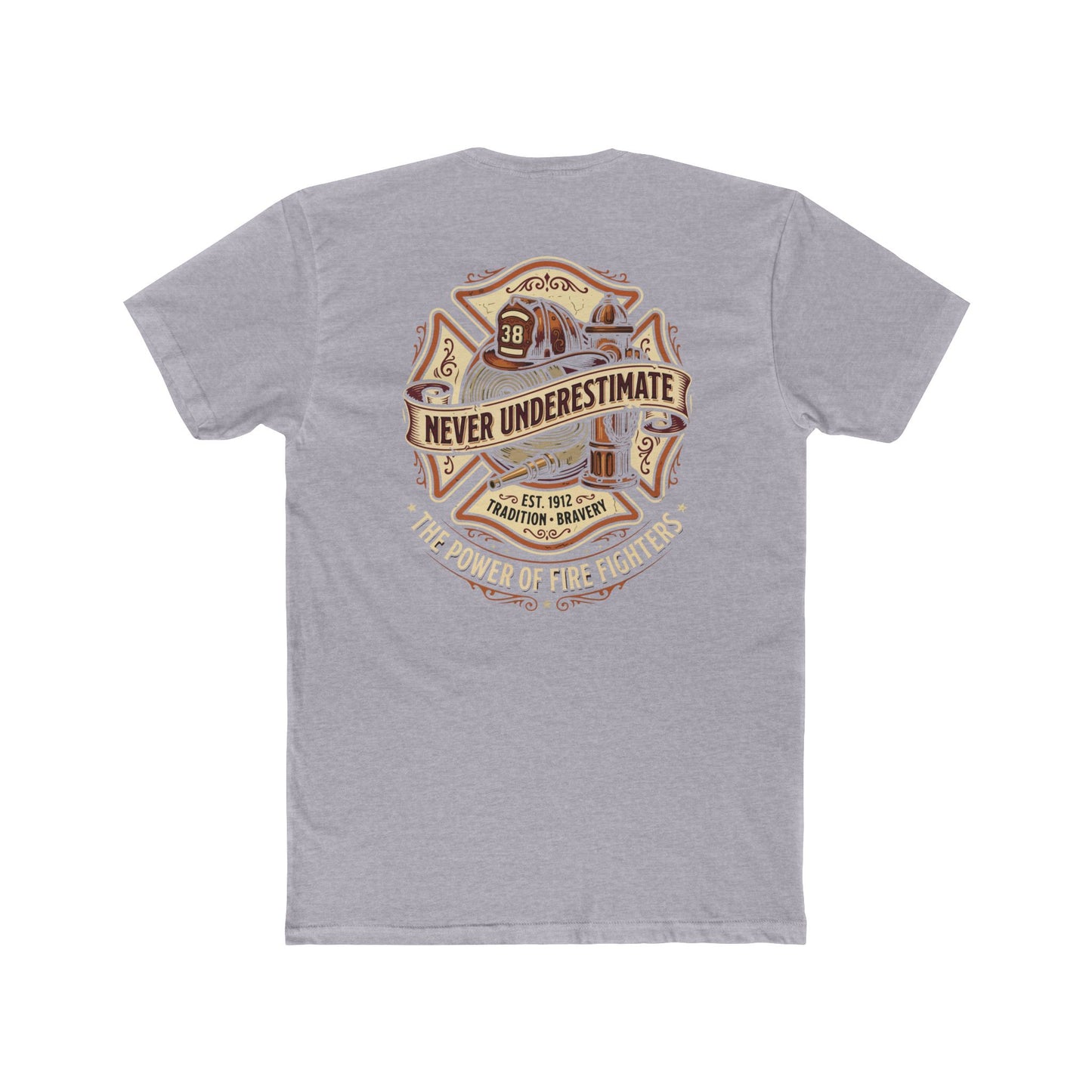 Firefighter Tee - "Never Underestimate" Vintage Firefighter Helmet Design