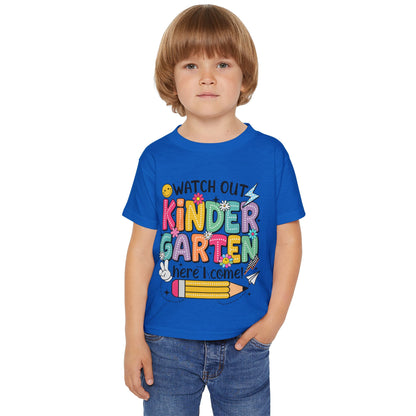 Toddler T-Shirt — "Watch Out Kindergarten Here I Come!" Back-to-School Graphic