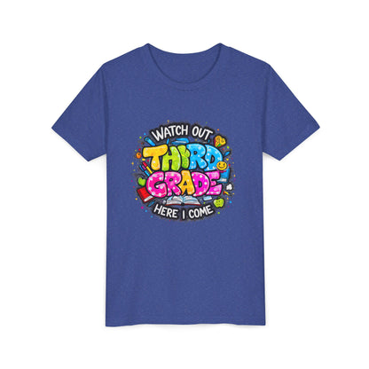 Third Grade Kids T‑Shirt — "Watch Out Third Grade Here I Come" Back-to-School Tee