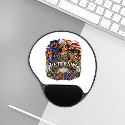 Veterans Tribute Mouse Pad with Wrist Rest — Patriotic Military Emblem