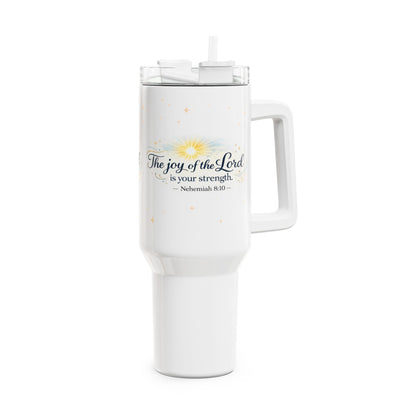 40oz Faith Tumbler – “The joy of the Lord is your strength” Scripture Travel Mug