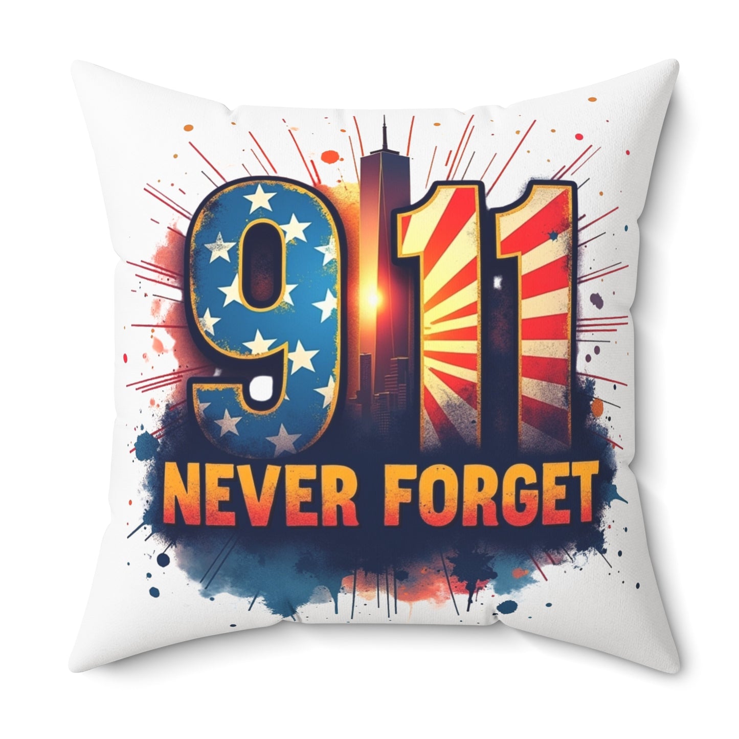 9/11 Never Forget Throw Pillow – Memorial American Flag Tribute