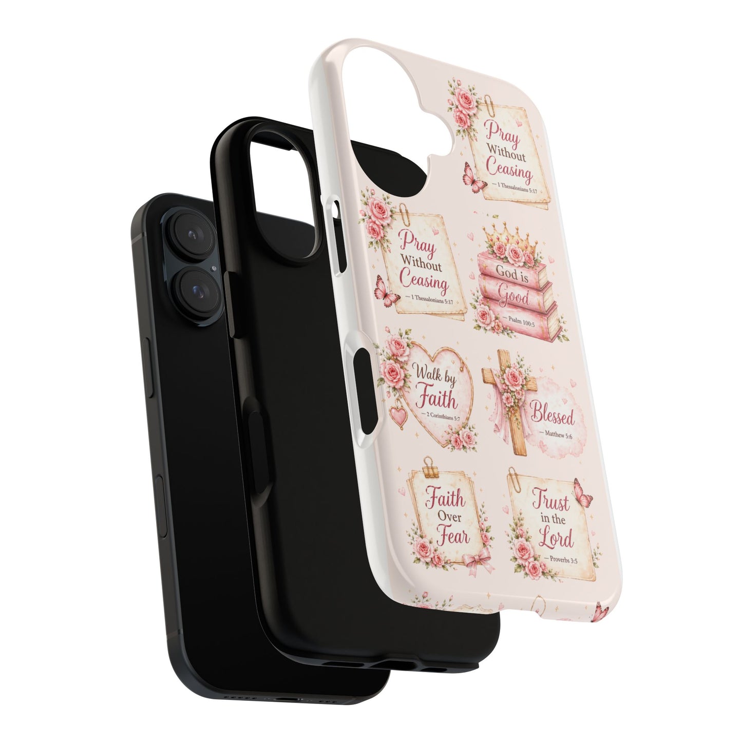 Christian Floral Phone Case — "Pray Without Ceasing" Faith Cross Design