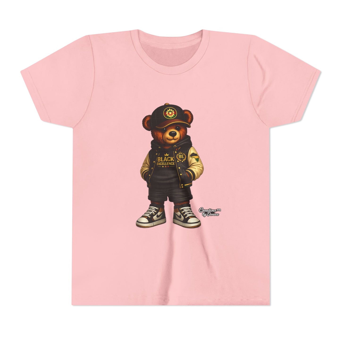 Youth Tee — Streetwear Teddy Bear Graphic (Black Varsity)