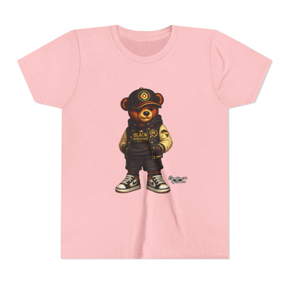 Youth Tee — Streetwear Teddy Bear Graphic (Black Varsity)
