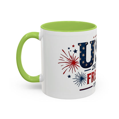 USA 250 Years of Freedom Accent Coffee Mug – 1776–2026 Patriotic Fourth of July Gift