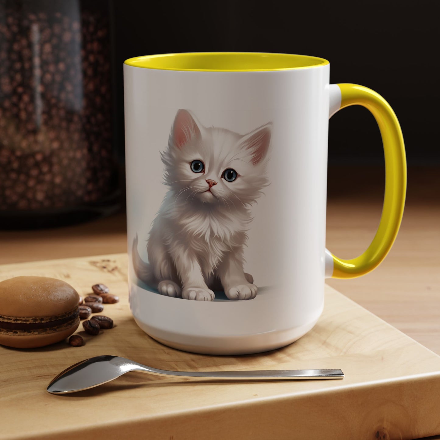Cute White Kitten Accent Coffee Mug – 11/15oz Ceramic Cat Lover Gift