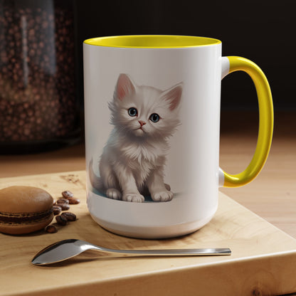Cute White Kitten Accent Coffee Mug – 11/15oz Ceramic Cat Lover Gift