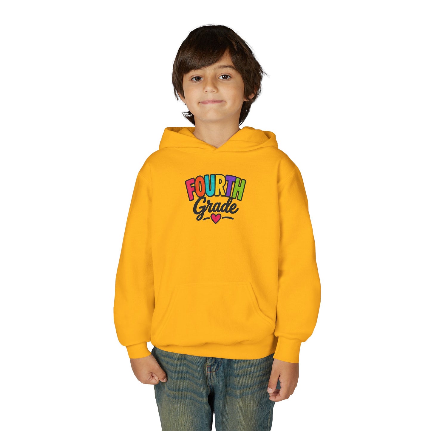 Fourth Grade Hoodie — Colorful Kids School Sweatshirt (“Fourth Grade” with Heart)