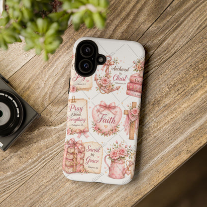 Faith Floral Phone Case – Christian Inspirational Scripture iPhone Cover (Choose Joy, Pray, Faith)