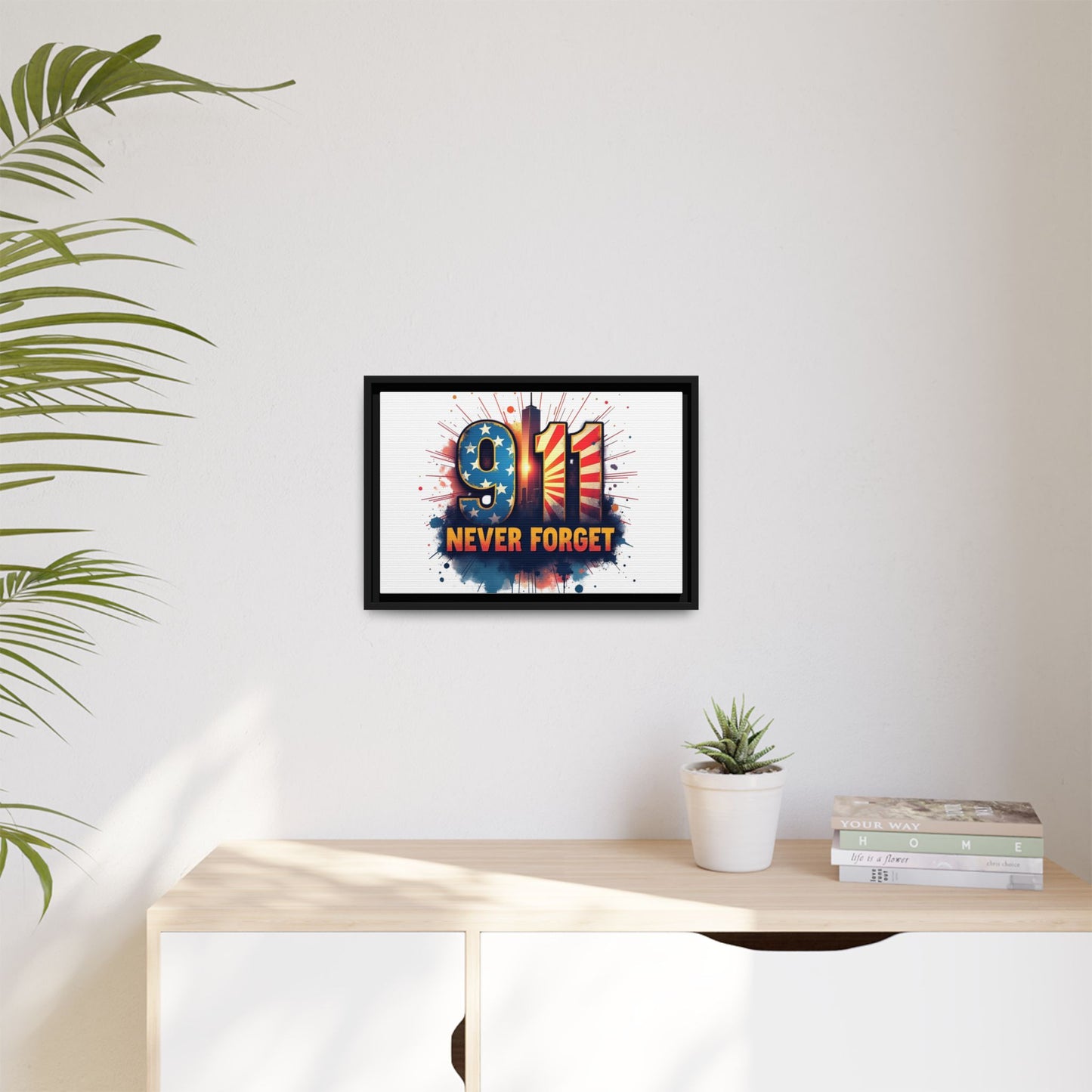 Framed Canvas Wall Art — “9·11 Never Forget” Memorial Print
