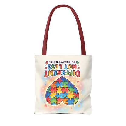 Autism Awareness Tote Bag — "Different Not Less" Puzzle Heart Design