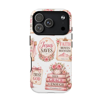 Christian Faith iPhone Tough Magnetic Case — 'Jesus Saves' Floral Scripture Design (Fear Not, Faith Moves Mountains)