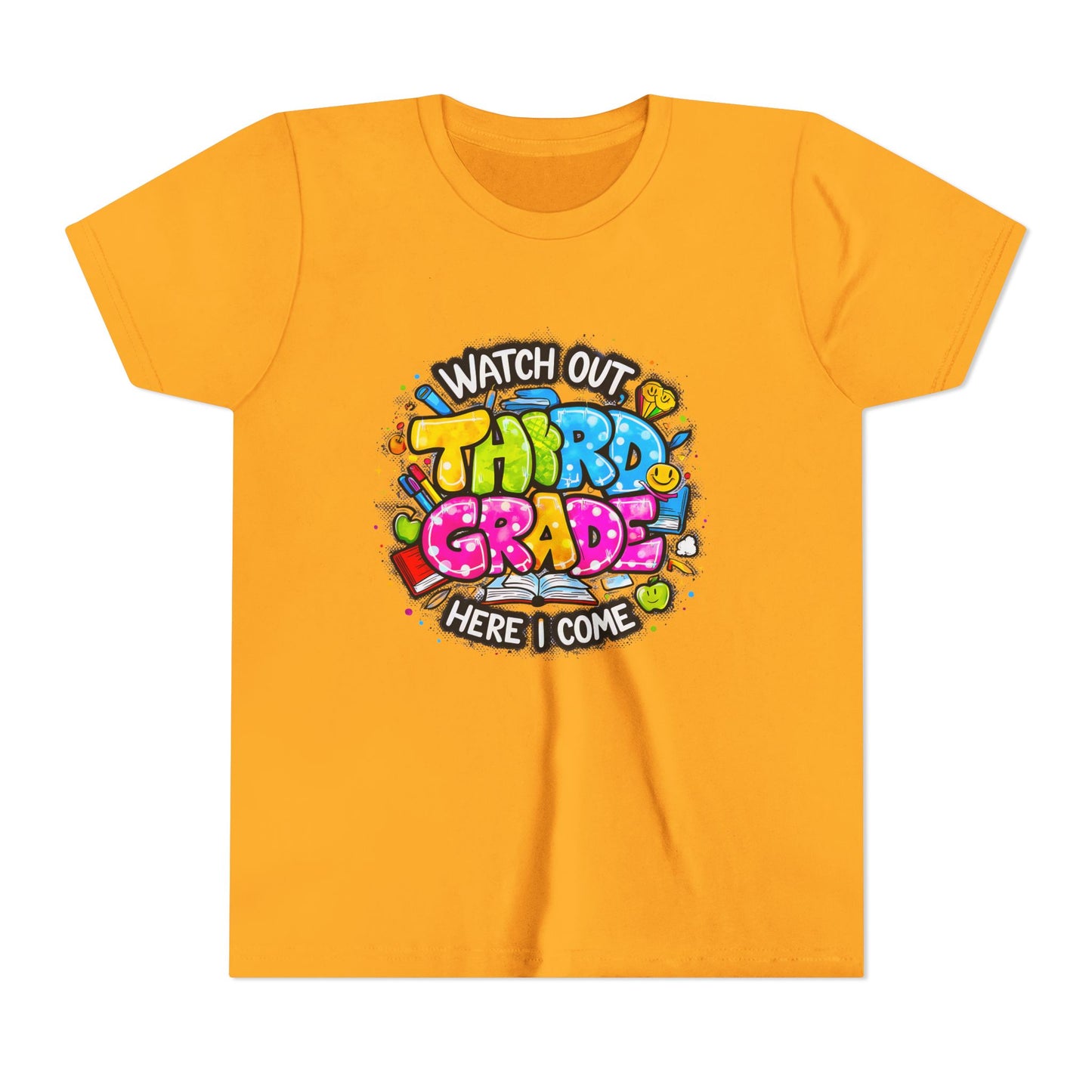 Third Grade Kids T‑Shirt — "Watch Out Third Grade Here I Come" Back-to-School Tee