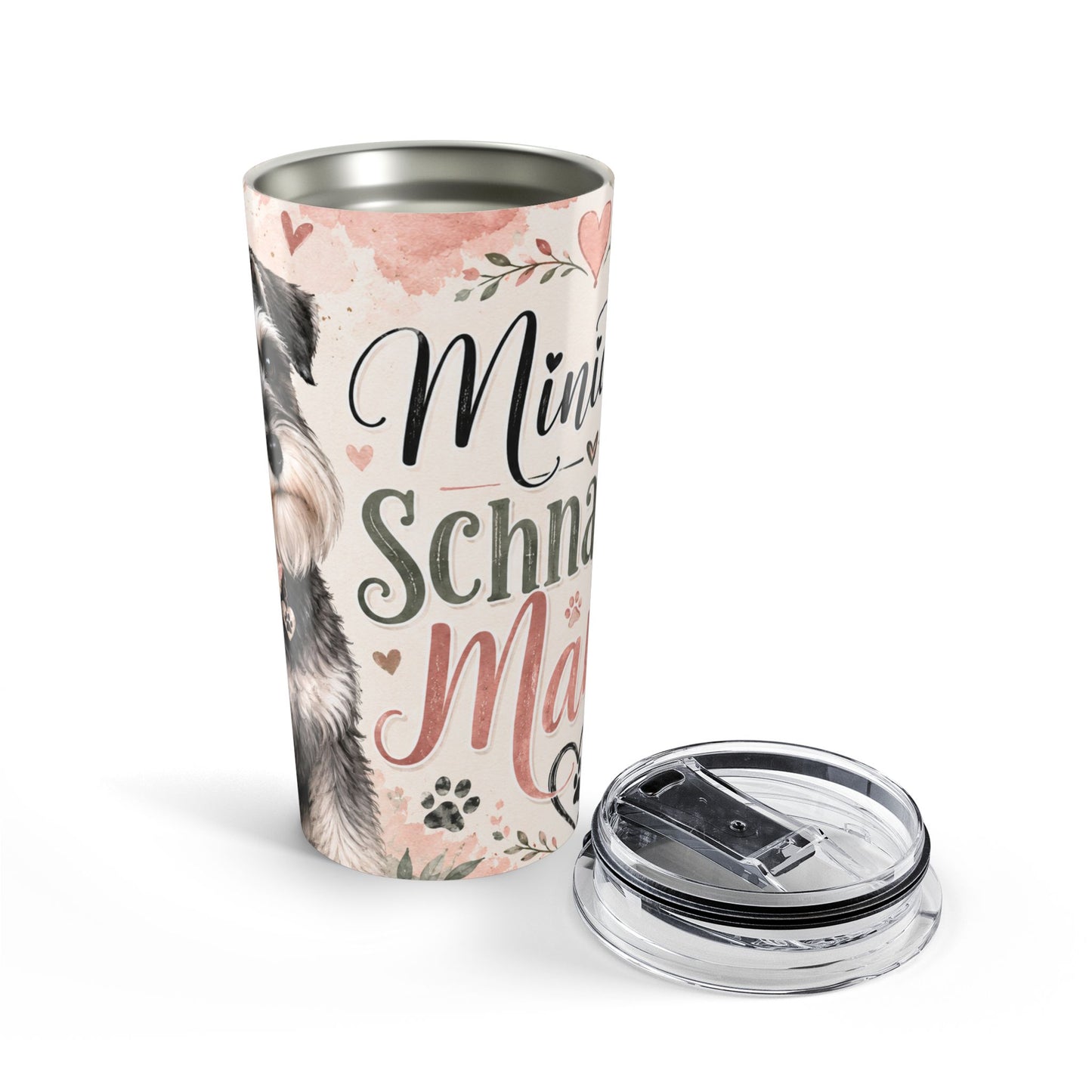 20oz Floral Miniature Schnauzer Tumbler - "Mini Schnauzer Mama" Insulated Travel Cup